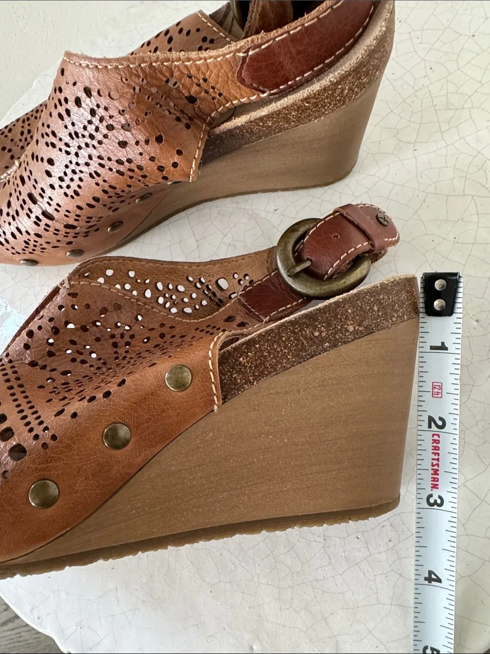 PIKOLINOS Brown Perforated Leather Wedge Sandals Boho Casual Comfortable Size 36